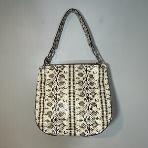 Michael Kors Fulton Large Hobo Bag Snakeskin Embossed Leather Cream Black Purse